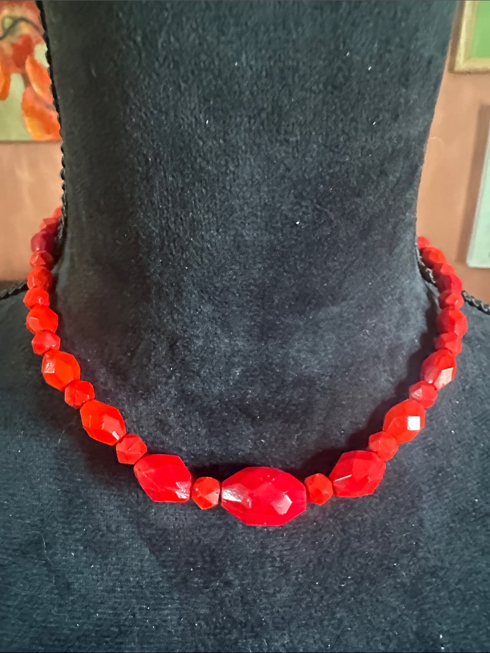 Vintage Cherry Red Faceted Bead Necklace - Women Jewelry